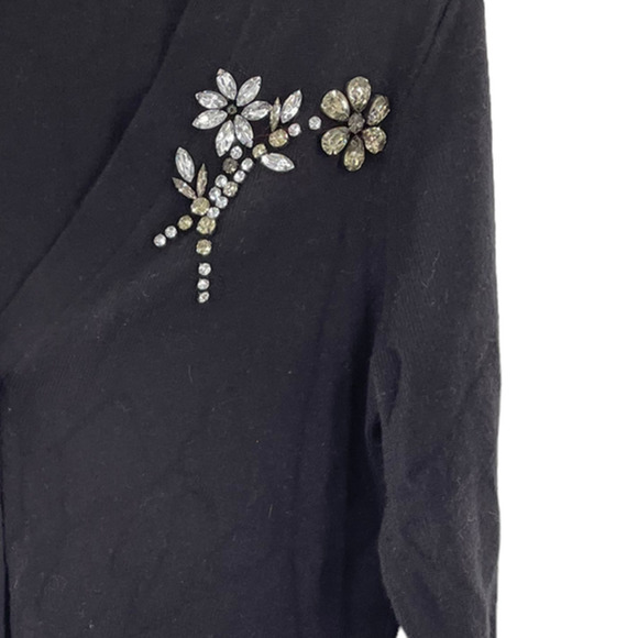 KATE SPADE BLACK WOOL BLEND EMBELLISHED GEMSTONE CARDIGAN - Picture 2 of 7